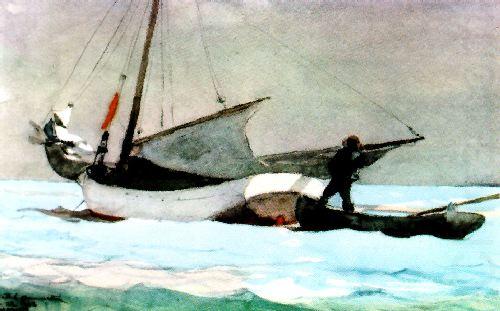 Stowing the Sail, Bahamas, Winslow Homer